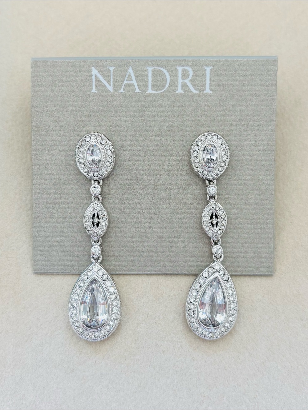 Nadri Silver Pear Shaped Dangle Earrings